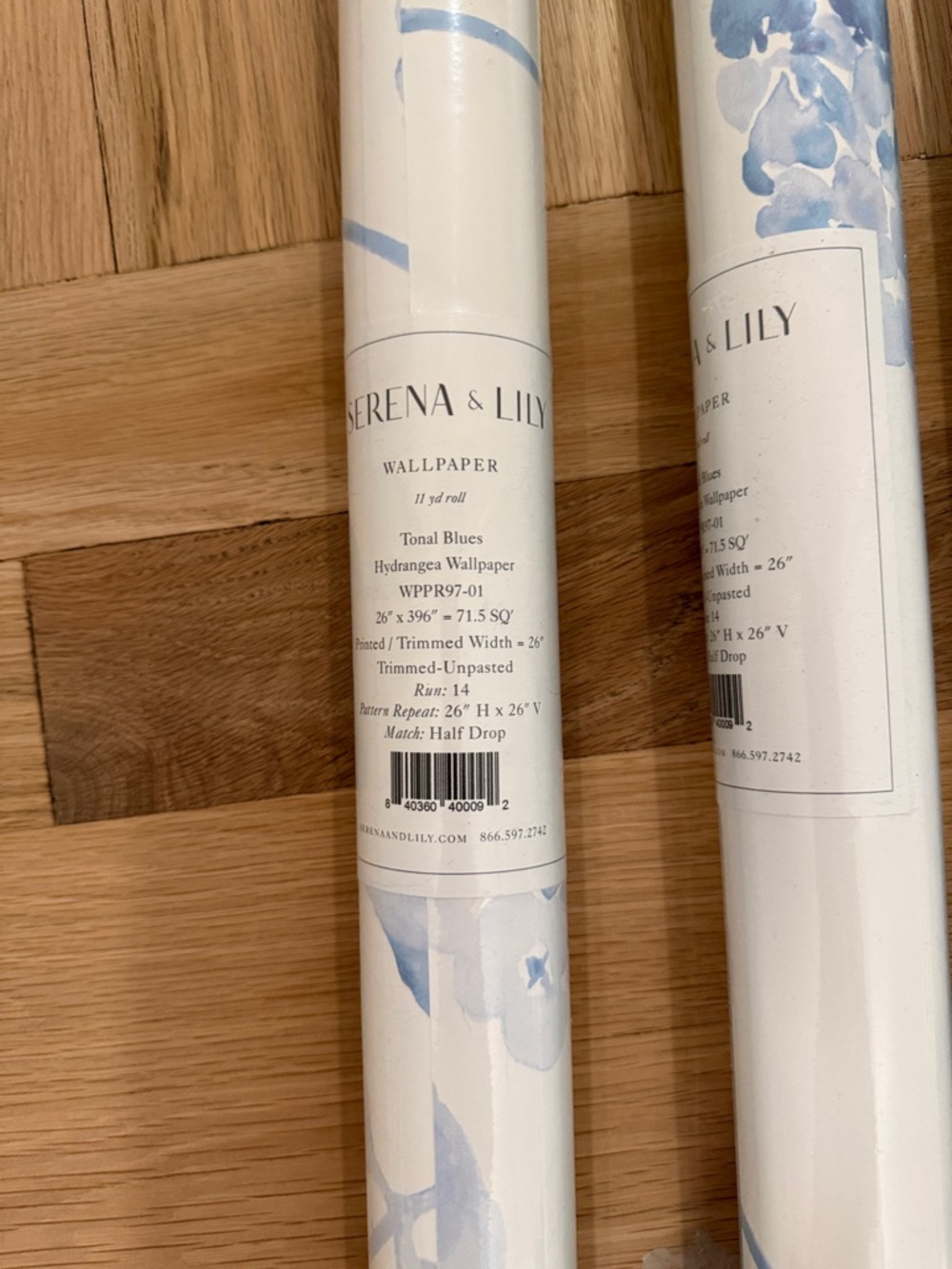 Serena & Lily Tonal Blues Hydrangea Wallpaper in Light Blue and White